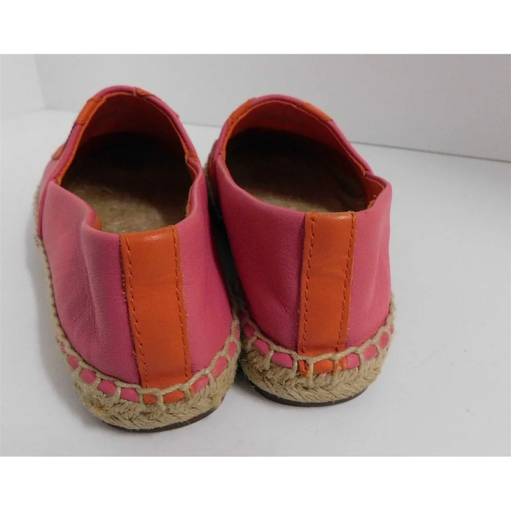 Tory Burch‎ Shaw Pink Red Leather Medallion Logo Espadrille Flat 5.5